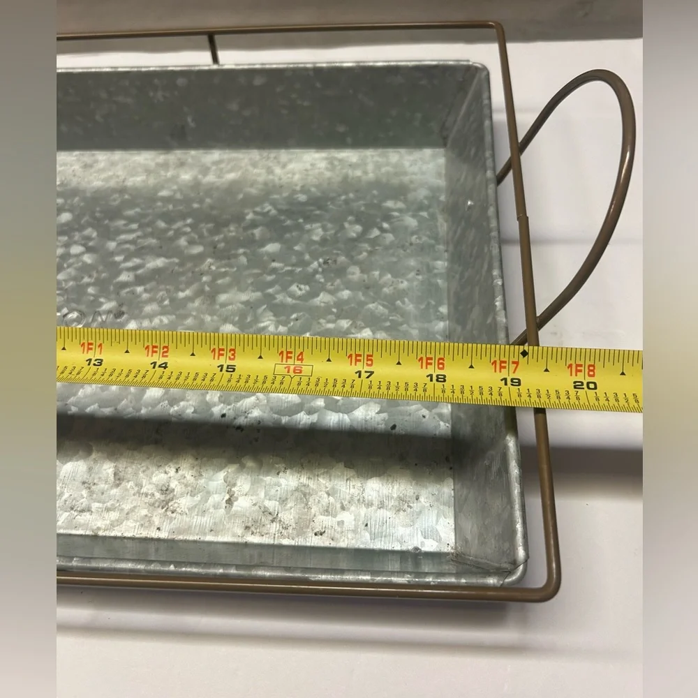Crofton Metal Serving Tray Metal Trim‎ With Handles 19.5”x11.5”x3”